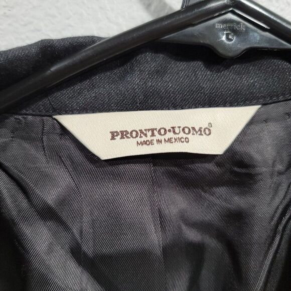 Pronto Uomo 44L Long Mens Wool Sport Coat Blazer Suit Jacket 2 Button Black - Picture 4 of 8